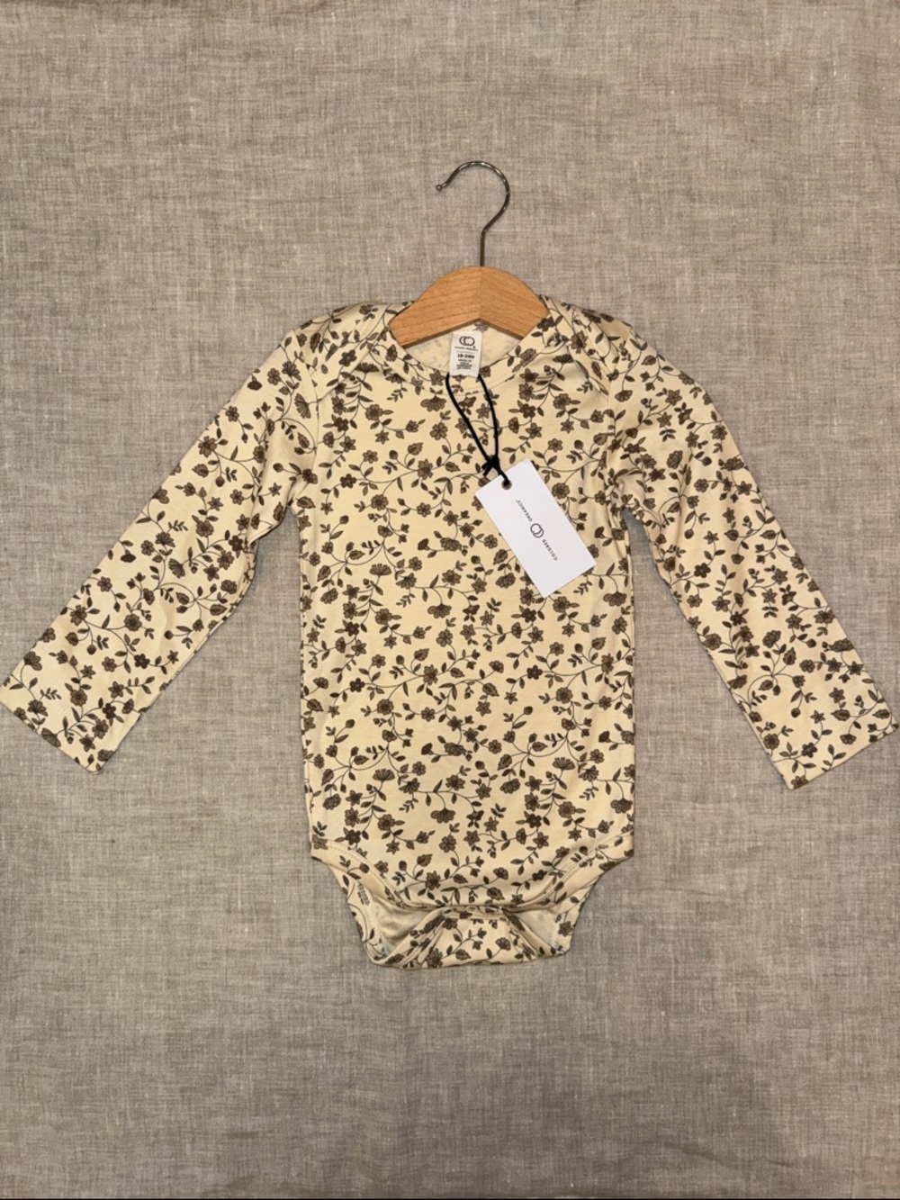 New Colored Organics Girls 18-24mo Cream Long-Sleeve Bodysuit with Floral Print